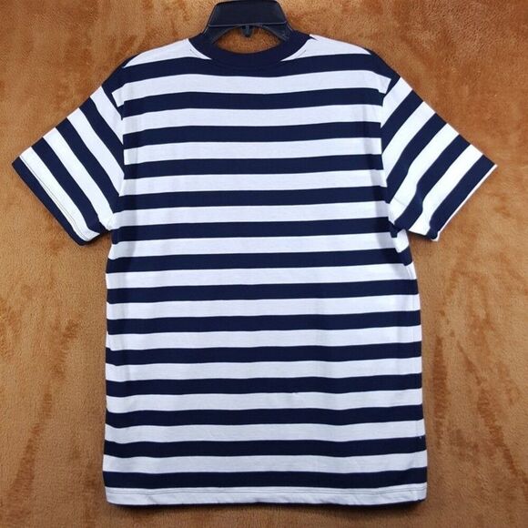 JOSHUA SANDERS Shirt Mens Large Navy White Stripe Smiley Face Pixel Tee $156 - Picture 3 of 7